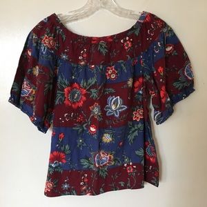 Vintage floral folk print blouse cap sleeve flowy